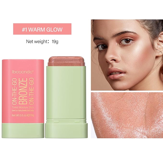 On-The-Go Bronzer Stick,Multi-Use Cream Contour Stick,Natural Long Lasting Face Bronzer,Smooth Highlighter Contour Stick,Bronze Contour Makeup Facial Shaping,01 Warm Glow-VivaGrace Women