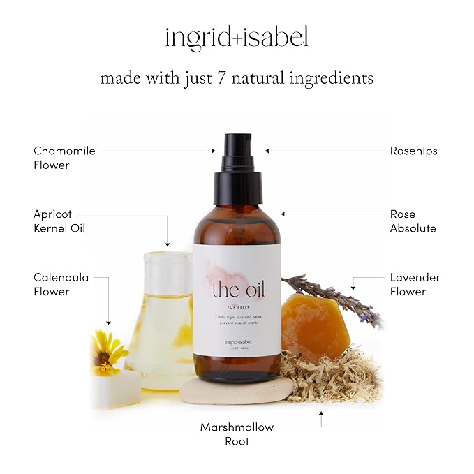 Ingrid & Isabel, The Oil, Organic Belly & Body Oil, Prevents Stretch Marks & Scars, Maternity & Pregnancy Skincare, 4 Fl Oz-VivaGrace Women