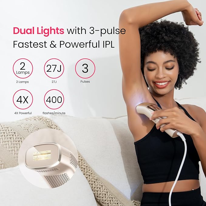 IPL Laser Hair Removal for Women and Men, 2 Lights, 2℃, 16.6 cm² Sapphire Ice Cooling for Sensitive Skin, 4-Pulse Mode for Ingrown Hair, Bikini, Face, Body Permanent Epilator Home Hair Removal Device-VivaGrace Women