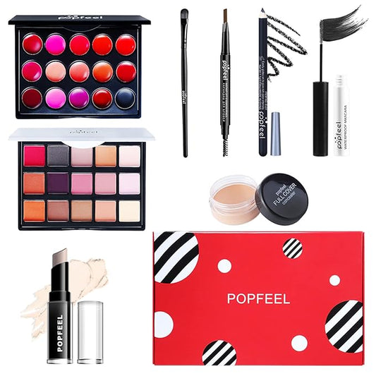 All in One Professional Makeup Kit for Women Girls Holiday Makeup Gift Sets Xmas Essential Bundle Include Eyeshadow Palette Lipstick Blush Concealer Eyeliner Mascara Brush Eyebrow Pencil-VivaGrace Women