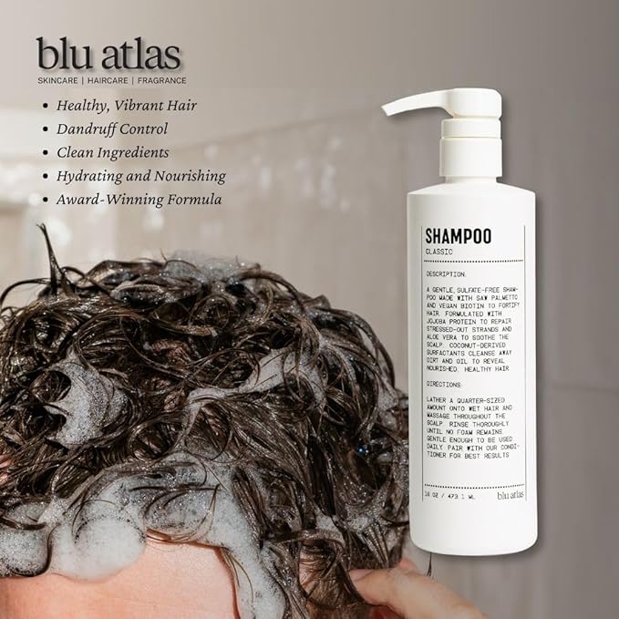 Blu Atlas Men's Natural Shampoo – Organic, Sulfate-Free, Paraben-Free – Deep Cleansing & Hydrating – Classic Scent (Bergamot, Sage, Patchouli) – Made in America– 16 oz-VivaGrace Women