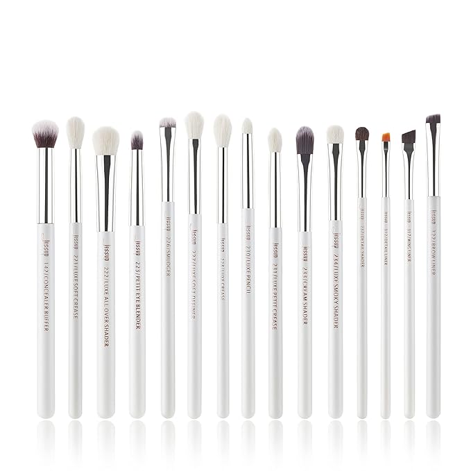 Jessup Small Eye Makeup Brush Set Professional 15pcs White/Silver Premium Natural-synthetic Eye Shadow Blending Concealer Eye & Brow Liner Brushes, T237-VivaGrace Women