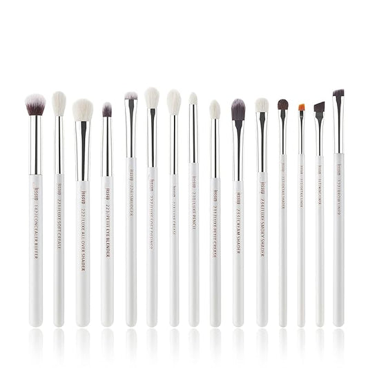Jessup Small Eye Makeup Brush Set Professional 15pcs White/Silver Premium Natural-synthetic Eye Shadow Blending Concealer Eye & Brow Liner Brushes, T237-VivaGrace Women