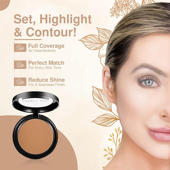 Frankie Rose Cosmetics Powder Foundation – Full Coverage Face Powder For Pores & Imperfections, Evens Out Skin Tone & Shine-Control | 58 Grams (Tan)-VivaGrace Women