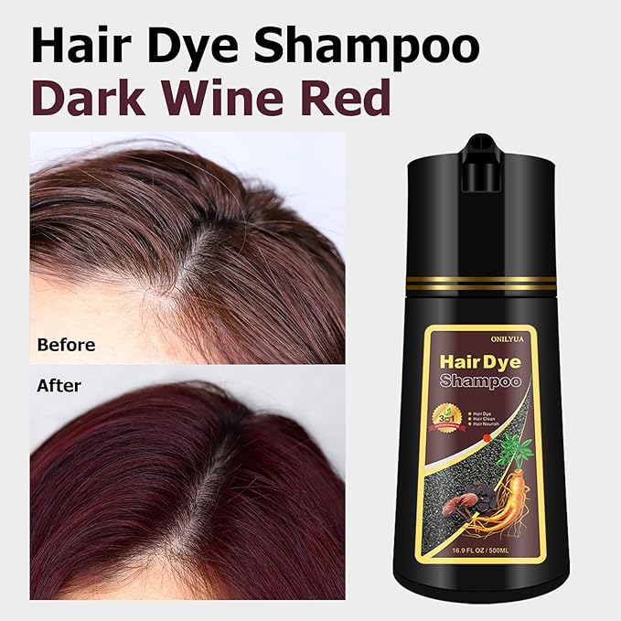 Hair Dye Shampoo, Gray Hair Coverage Dye Shampoo, Hair Color Shampoo for All Hair Types, Champu Para Canas, Suitable for Home and Salon (Dark Wine Red)-VivaGrace Women