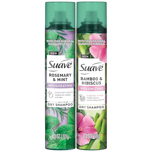 Suave+ Dry Shampoo Spray Variety 2-Pack – Invigorating Rosemary & Mint + Volumizing Bamboo & Hibiscus, 4.3 Oz Ea-VivaGrace Women