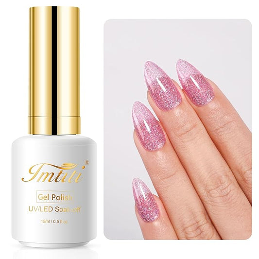 Imtiti Iridescent Glitter Translucent Orchid Pink Gel Polish, UV LED Soak Off Clear Sparkle Pink Gel Nail Polish, Shimmer Glitter Pink Gel Polish 1Pcs