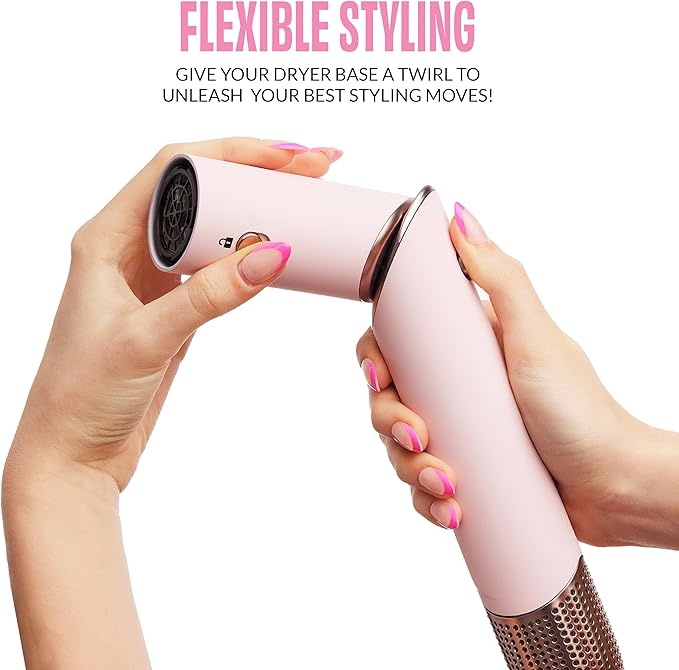 FoxyBae Super Styler Pro Interchangeable 5 in 1 Hair Styler Wand Curling Iron Set - w/Drying Cylinder, Ceramic Blowout & Round Brushes, 2 Auto-Wrap Curlers - Frizz-Free, Smooth Hair [Blush]-VivaGrace Women