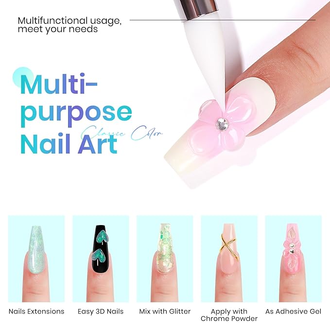 MIZHSE Solid Builder Gel for Nails – 2PCS 1oz Mermaid Pearl & Clear Hard Gel Kit with Nail Forms 3D Mold Soak-off U V 3D for Nails Extension for Salon Manicure Home DIY-VivaGrace Women