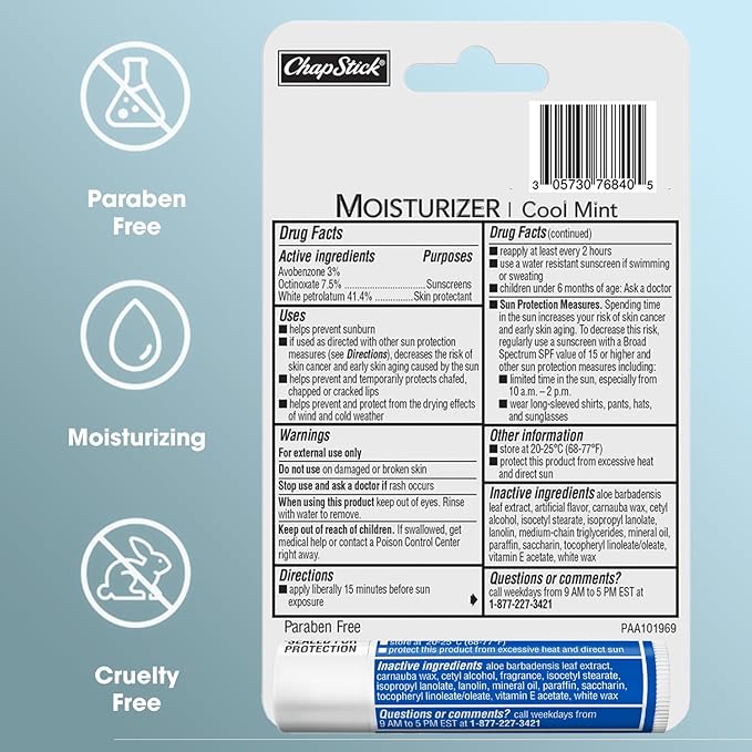 ChapStick Lip Balm Moisturizer 2-in-1 Lipcare SPF 15 Bundle – Cool Mint 3-Pack + Original 2-Pack, 0.15 Oz Ea (5 Piece Set)-VivaGrace Women