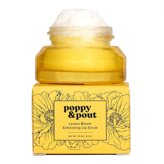 Poppy & Pout Natural Lip Scrub, Moisturizing Sugar Scrub for Dry Lips, Lip Scrubber Exfoliator with Essential Oils Smooths and Hydrates Lips, In Recyclable Glass Jars, Cruelty Free - Lemon Bloom-VivaGrace Women