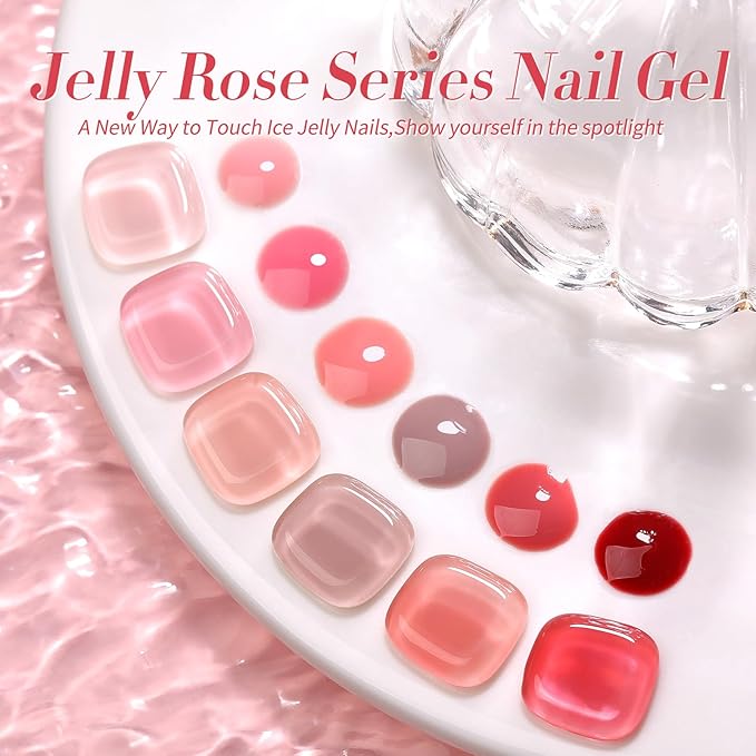 Born Pretty Jelly Nude Pink Gel Nail Polish Sheer Transparent Gel Polish 6Colors Soak Off U v Light Cure Gel Polish Kit for Salon and Nail Art DIY at Home-VivaGrace Women