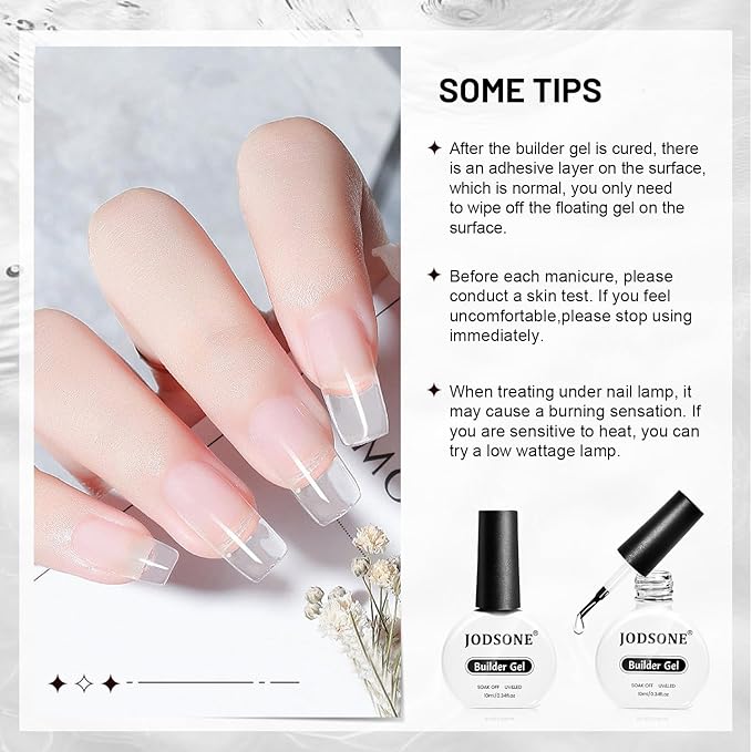 JODSONE 2Pcs 10ml Builder Gel Set, Clear Gel Nail Strengthener for Thickening, Nail Extension, Apex Building, Repairing Broken Nails, Long Lasting DIY Nail Art Gift for Women-VivaGrace Women