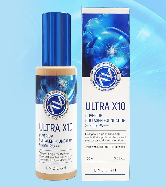 Enough Ultra X10 Cover Up Collagen Foundation, Hydrating Foundation for Dry Skin, Korean Skin Care Tinted Moisturizer Sunscreen, Makeup Cosmetics for Women SPF 50+ PA+++ 3.53oz (#23 Natural beige)-VivaGrace Women