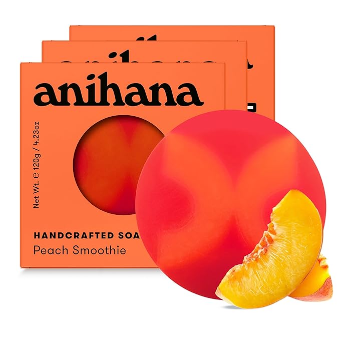ANIHANA Handcrafted Soap 3 Pack with Coconut Oil, Gentle Cleansing Paraben Free Cruelty Free Refreshing Peach Smoothie Scent 4.23 oz each-VivaGrace Women