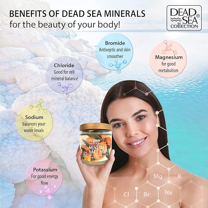 Dead Sea Collection Argan Salt Scrub – Exfoliating Body Scrub for Women – Moisturizing and Nourishing Skin – with Pure Oils and Dead Sea Minerals (23.28 Oz)-VivaGrace Women