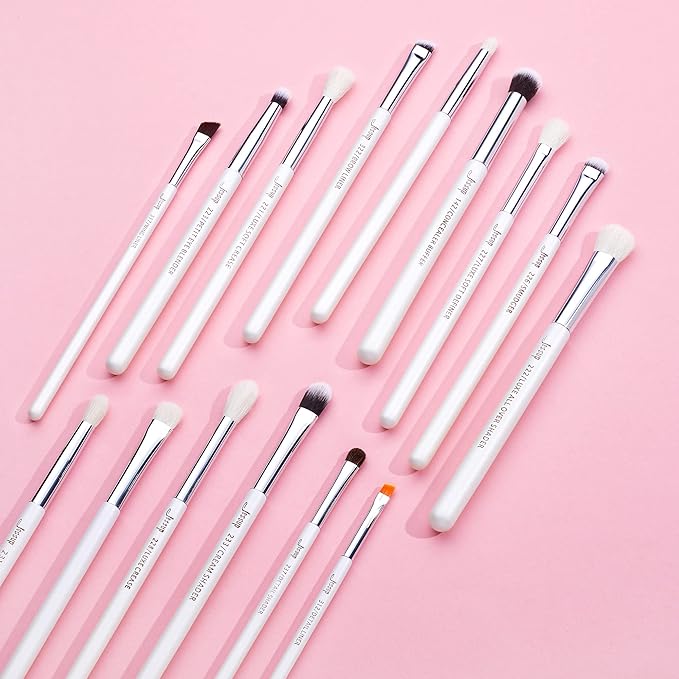 Jessup Small Eye Makeup Brush Set Professional 15pcs White/Silver Premium Natural-synthetic Eye Shadow Blending Concealer Eye & Brow Liner Brushes, T237-VivaGrace Women