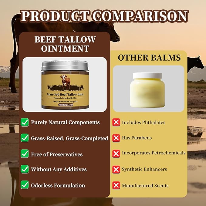 Beef Tallow for Skin, Tallow and Honey Balm, Facial Moisturizer Cream, 100% Organic Grass Fed Whipped Beef Tallow Balm Deeply Moisturizing for Face & Body, Suitable For All Skin Types(3.53oz)-VivaGrace Women