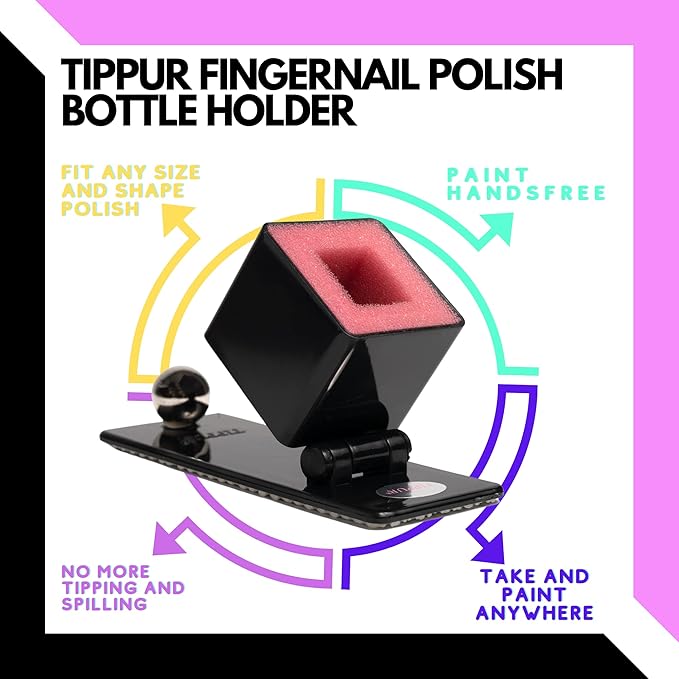Nail Polish Holder - Anti-Spill Nail Polish Organizer Case-Nail Care Products with Rubber Pad Grippy Bottom & Wide Stable Base-Nail Polish Holder and Organizer for Mani/Pedi, Nail Art Tools (Black)
