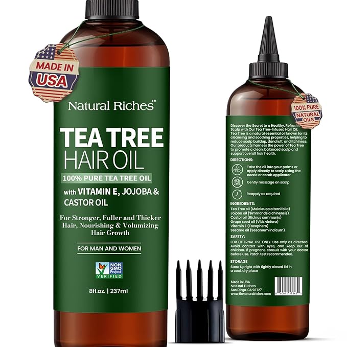 Natural Riches Tea Tree Oil for Hair - Blended with Vitamin E and Castor Oil for Hair Growth - Tea Tree Scalp Treatment for Dry Scalp - Lightweight Scalp Oil for Healthy, Strong Hair - 8 fl oz-VivaGrace Women