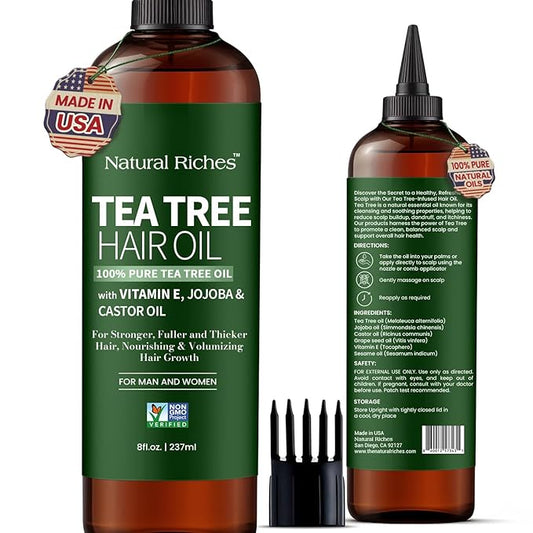 Natural Riches Tea Tree Oil for Hair - Blended with Vitamin E and Castor Oil for Hair Growth - Tea Tree Scalp Treatment for Dry Scalp - Lightweight Scalp Oil for Healthy, Strong Hair - 8 fl oz-VivaGrace Women
