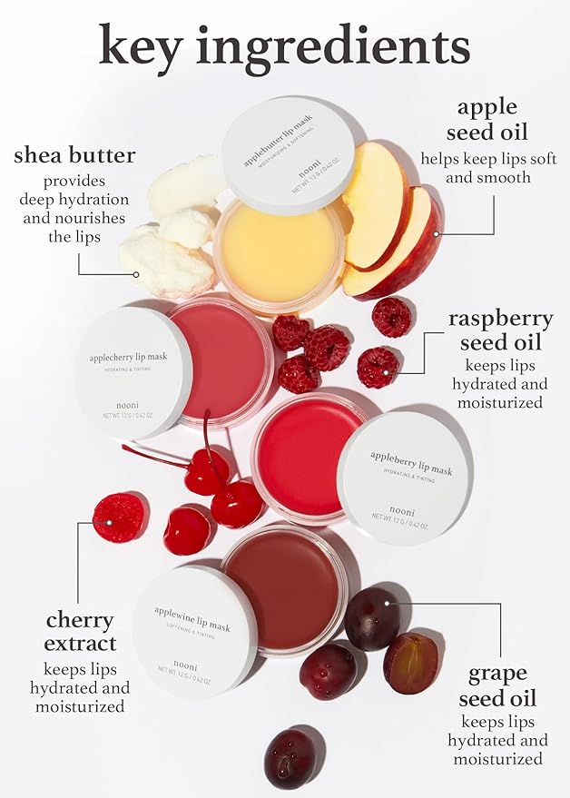 NOONI Applewine Korean Lip Tinting Butter | Natural Lip Balm with Wine Extract, Smoothing & Red Lip Mask, Exfoliator Balm for Dry Lips, Lip Treatment with Shea Butter and Vitamins, Vegan, 42 oz.-VivaGrace Women