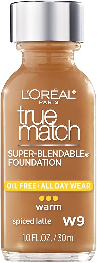 L'Oreal Paris Makeup True Match Super-Blendable Liquid Foundation, Spiced Latte W9, 1 Fl Oz,1 Count-VivaGrace Women