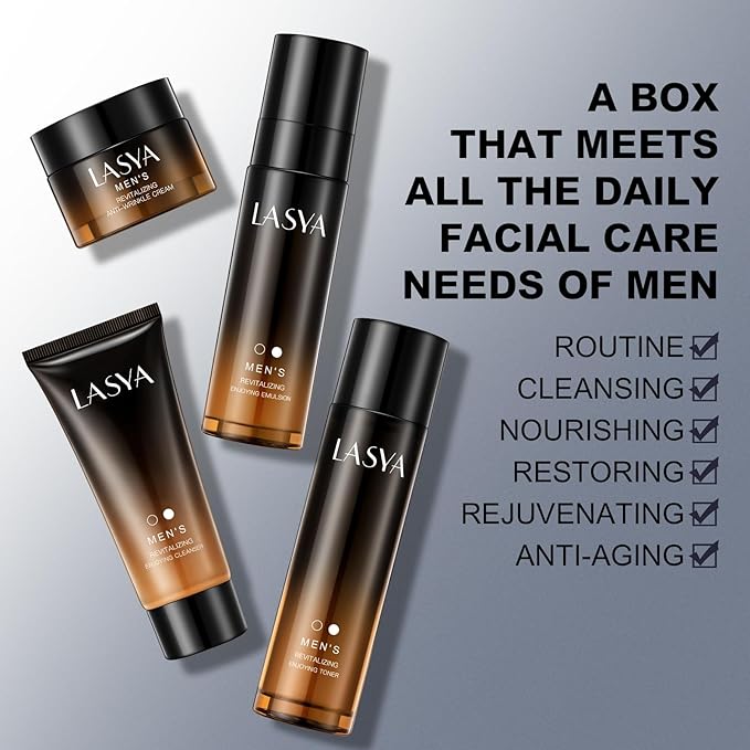 Anti Aging Skin Care Set for Men,Reduce Wrinkles & Hydrate Mens Skin Care Kit Cleanser,Toner,Lotion,Face Cream,Complete Skincare Process for Men Unique Skin Care Sets & Kits(4-Pcs)-VivaGrace Women