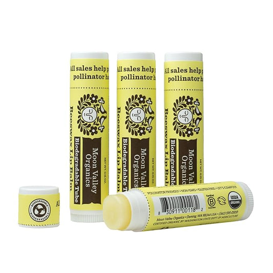 Moon Valley Organics Beeswax Lip Balm for Moisturizing Lips and Cuticles (VELVETY VANILLA, 4-Pack)-VivaGrace Women