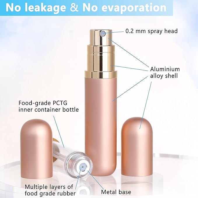 Travel Refillable Perfume Atomizer Bottle 2-Pack 5ml Leakproof Travel Perfume Refillable Bottle (Rose Gold & Rose Gold)-VivaGrace Women