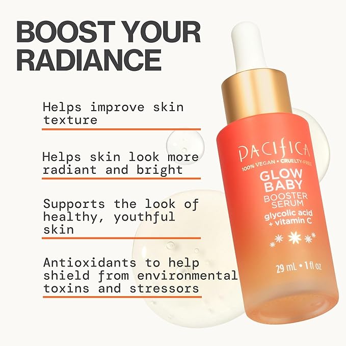 Pacifica Vitamin C Face Serum - Glow Baby Booster Facial Serum - Glycolic Acid Serum For Face - Dark Spot Corrector Anti Aging Brightening - Dermatologist Tested, Fragrance Free, Clean Skin Care Vegan-VivaGrace Women