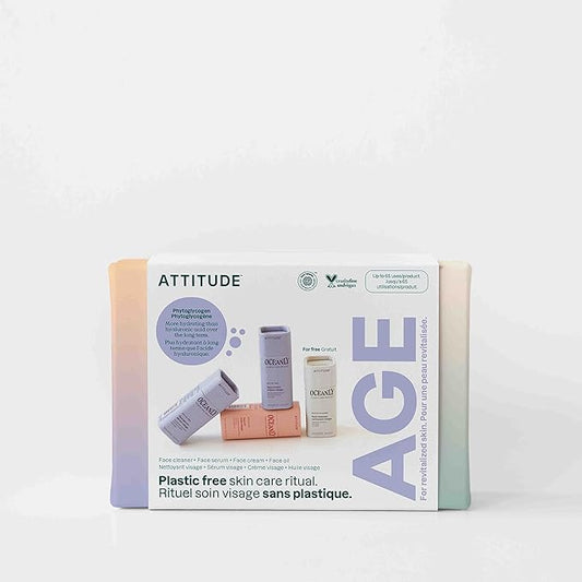ATTITUDE Oceanly Aging Skin Daily Facial Care Routine Box Set, EWG Verified, Plastic-free, Plant and Mineral-Based Ingredients, Vegan and Cruelty-free, PHYTO AGE, Set of 4 Travel Size Bars-VivaGrace Women