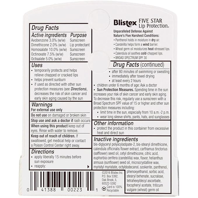 Blistex Five Star Lip Protection SPF 30 0.15 oz (Pack of 12)-VivaGrace Women