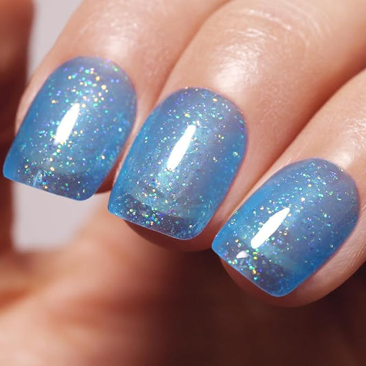 Imtiti Translucent Light Glitter Gel Nail Polish, UV LED Soak Off Sparkle Sky Blue Shimmer Gel Polish