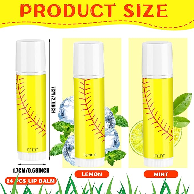 24 Pcs Softball Lip Balm Softball Team Gifts Softball Party Favors Softball Lip Balm Gift for Softball Team Softball Party Guest Supplies-VivaGrace Women