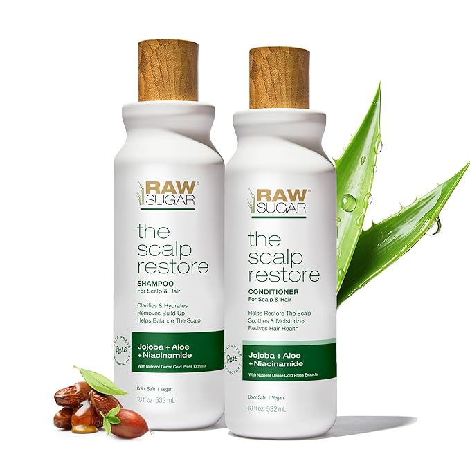 Raw Sugar Scalp Restore Hair Care Bundle, Shampoo and Conditioner Set with Jojoba, Aloe and Niacinamide, Formulated without Sulfates + Parabens-VivaGrace Women