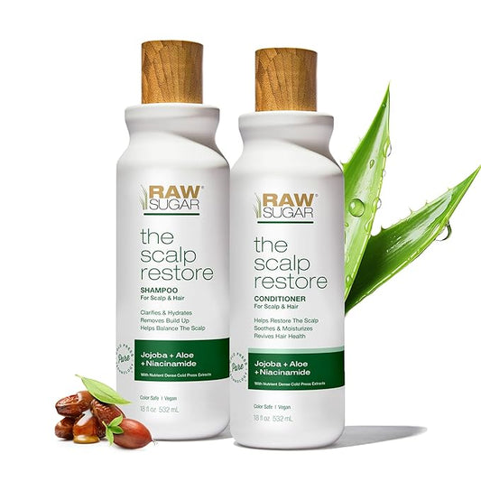 Raw Sugar Scalp Restore Hair Care Bundle, Shampoo and Conditioner Set with Jojoba, Aloe and Niacinamide, Formulated without Sulfates + Parabens-VivaGrace Women