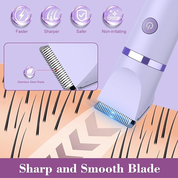 3-in-1 Electric Razor IPX7 Waterproof Bikini Trimmer Wet & Dry Use Painless Personal Trimmer Groomer for Ladies Face Body Legs Bikini Public Hairs Electric Lady Shaver with Replaceable Heads-VivaGrace Women