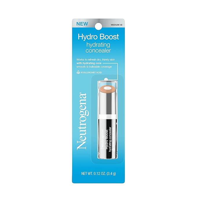 Neutrogena Hydro Boost Hydrating Concealer Stick for Dry Skin, Oil-Free, Lightweight, Non-Greasy and Non-Comedogenic Cover-Up Makeup with Hyaluronic Acid, 40 Medium, 0.12 Oz-VivaGrace Women