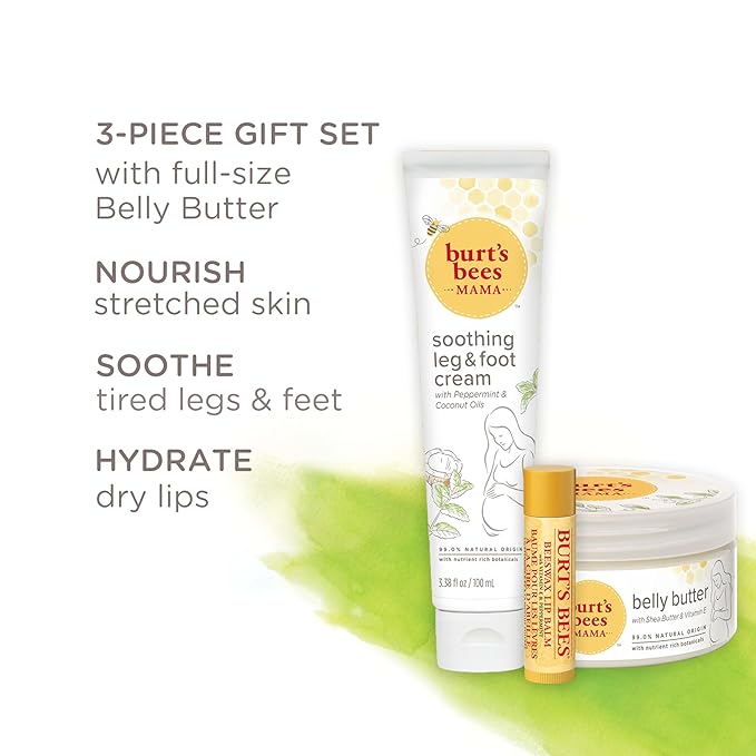 Burt's Bees Pregnancy Essentials Gifts Set, 3 Giftable Baby Shower Products & Must Have Baby Registry Items, Nourishing Skincare - Mama Belly Butter, Original Lip Balm, Leg & Foot Cream-VivaGrace Women