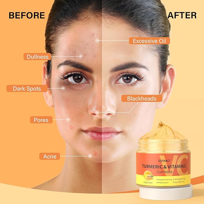 Turmeric Vitamin C Clay Mask -Turmeric Facial Mask - Brightening Clay Face Mask Skincare, Deep Cleansing Face Mask, Acne Face Mask for for Dark Spots, Dull Skin, Refining Pores and Controlling Oil-VivaGrace Women