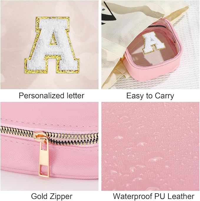 YOOLIFE Initial Make Up Bag Travel Toiletry Bag, Clear Makeup Bag Preppy Cosmetic Bags Organizer Travel Essentials Gifts for Women Teen Girlfriend Teacher Mom Birthday Mothers Day Gifts-VivaGrace Women