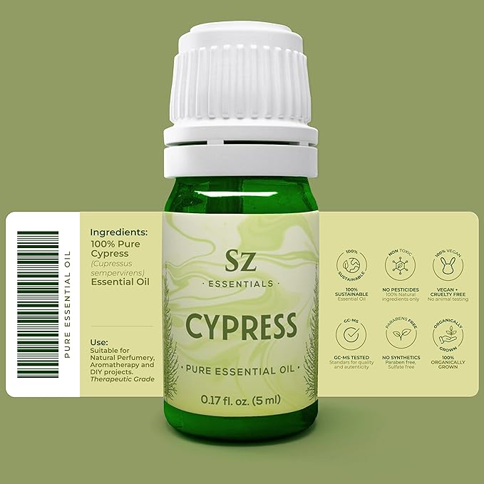 Cypress Essential Oil (Cupressus sempervirens) - 100% Pure & Undiluted - Fresh Crisp & Woody Aroma with Overtones of Earth and Evergreen - Therapeutic Grade and Vegan - 0.17 oz (5ml)-VivaGrace Women