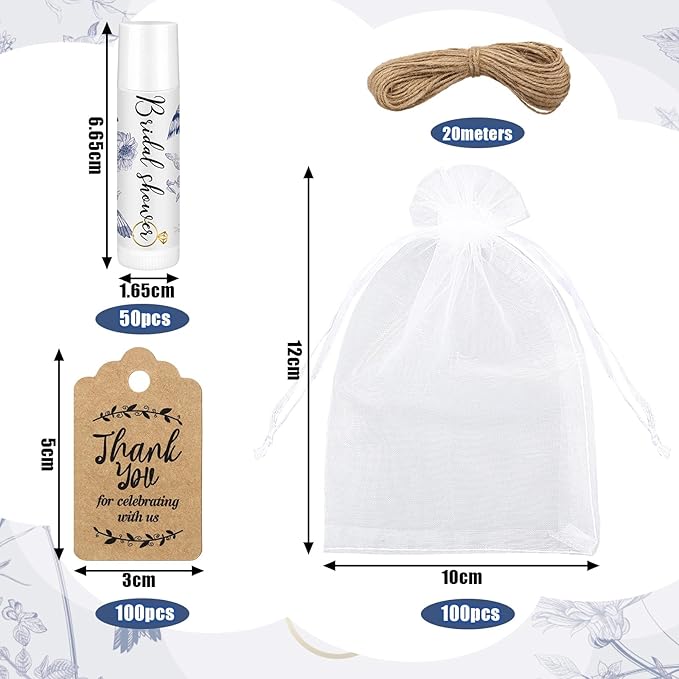 Demissle 50 Pcs Bridal Shower Lip Balm Gift Set with 100 Pcs Organza Bags Thank You Tags 20 Meters Rope wedding Party Favor for Guest Favors Gift Party Decoration Souvenirs(Vintage Flower)-VivaGrace Women
