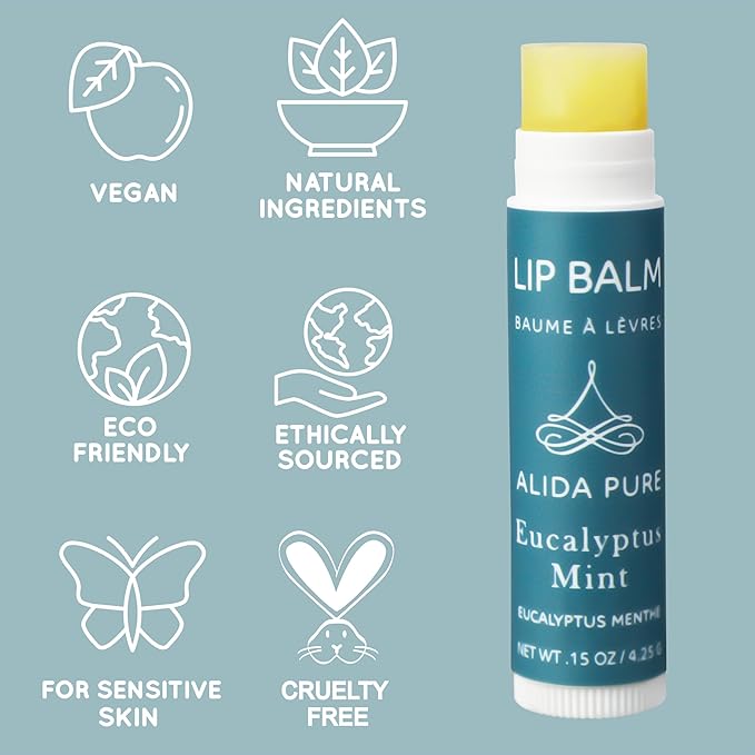 Eucalyptus Mint Lip Balm Collection, Vegan Lip Balm Set, Beeswax Free, with Avocado Oil, Organic Jojoba Oil, and Vitamin E, Natural Moisturizer for Dry, Chapped Lips, 3 Tube Set-VivaGrace Women