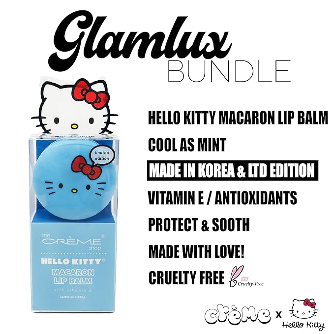 Beauty Bundle The Creme Shop X Hello Kitty Macaron Lip Balm For Cracked/Dry Lips, Hello Kitty Kawaii Kiss Lip Oil Tinted Apple & K-Beauty Tea Time Face Mask; Plumping & Youthful-VivaGrace Women