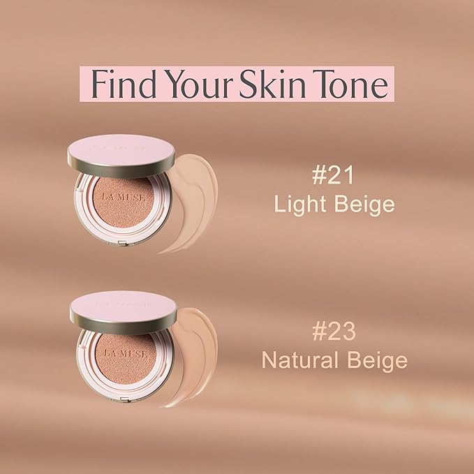 LA MUSE Korean Cushion Foundation, #21 Light Beige(2 Packs) | Lightweight, Breathable but Perfect Blemish Cover for Summer | Long-Lasting, Korean Foundation with Radiant Dewy Finish | Skin Hydrating-VivaGrace Women