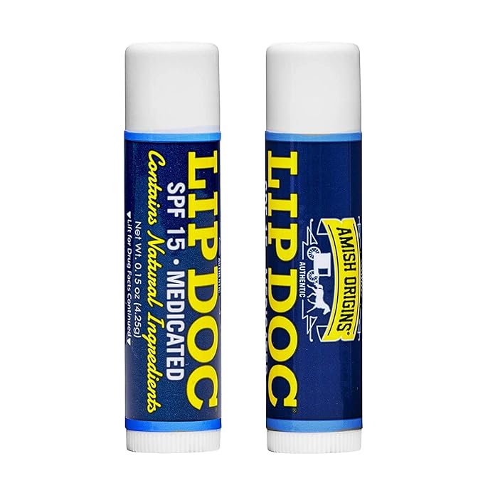 Amish Origins Lip Doc SPF 15 Medicated Lip Balm (2 PACK)- All-Natural Deep Moisturizing Lip Balm, Potent Formula for Chapped and Cracked Lips, All Natural Essential Oils-VivaGrace Women