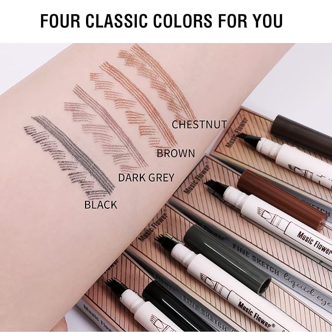 Music Flower Eyebrow Pencil, Liquid Eyebrow pen, Waterproof Brow Pen with Micro-Fork Tip, Fine Sketch Long Lasting Smudgeproof Microblading Pen - Chestnut-VivaGrace Women