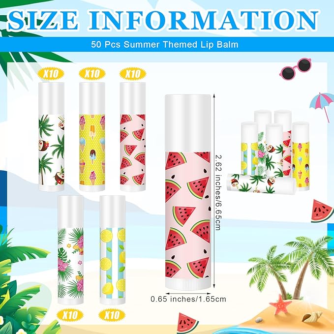 50 Pcs Summer Lip Balm Bulk Moisturizing Lip Balm Jasmine Flavor Lip Balms Cream Tropical Hawaiian Beach Luau Party Lip Care Product for Stocking Stuffers Beauty Gifts Women Men-VivaGrace Women